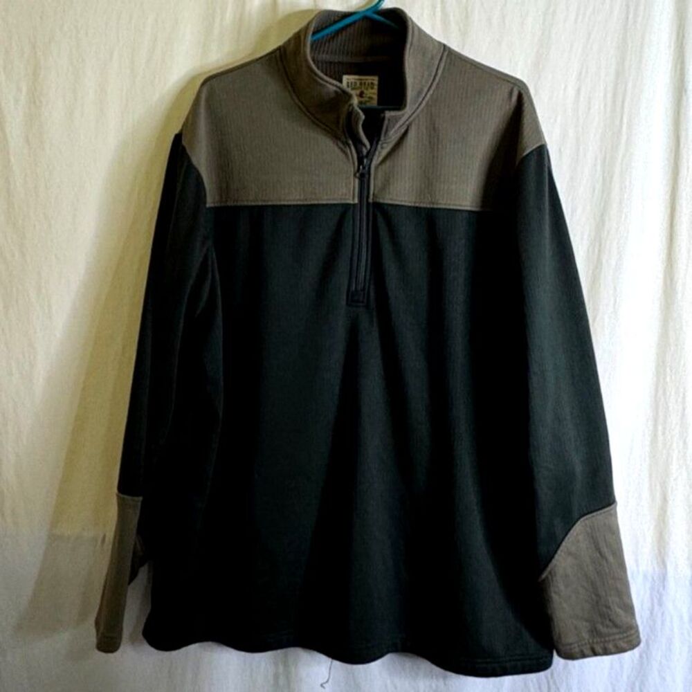 RedHead Men's 1/4 Zip Pullover Sweater Mock Neck Color Block Green & Khaki Sz XL